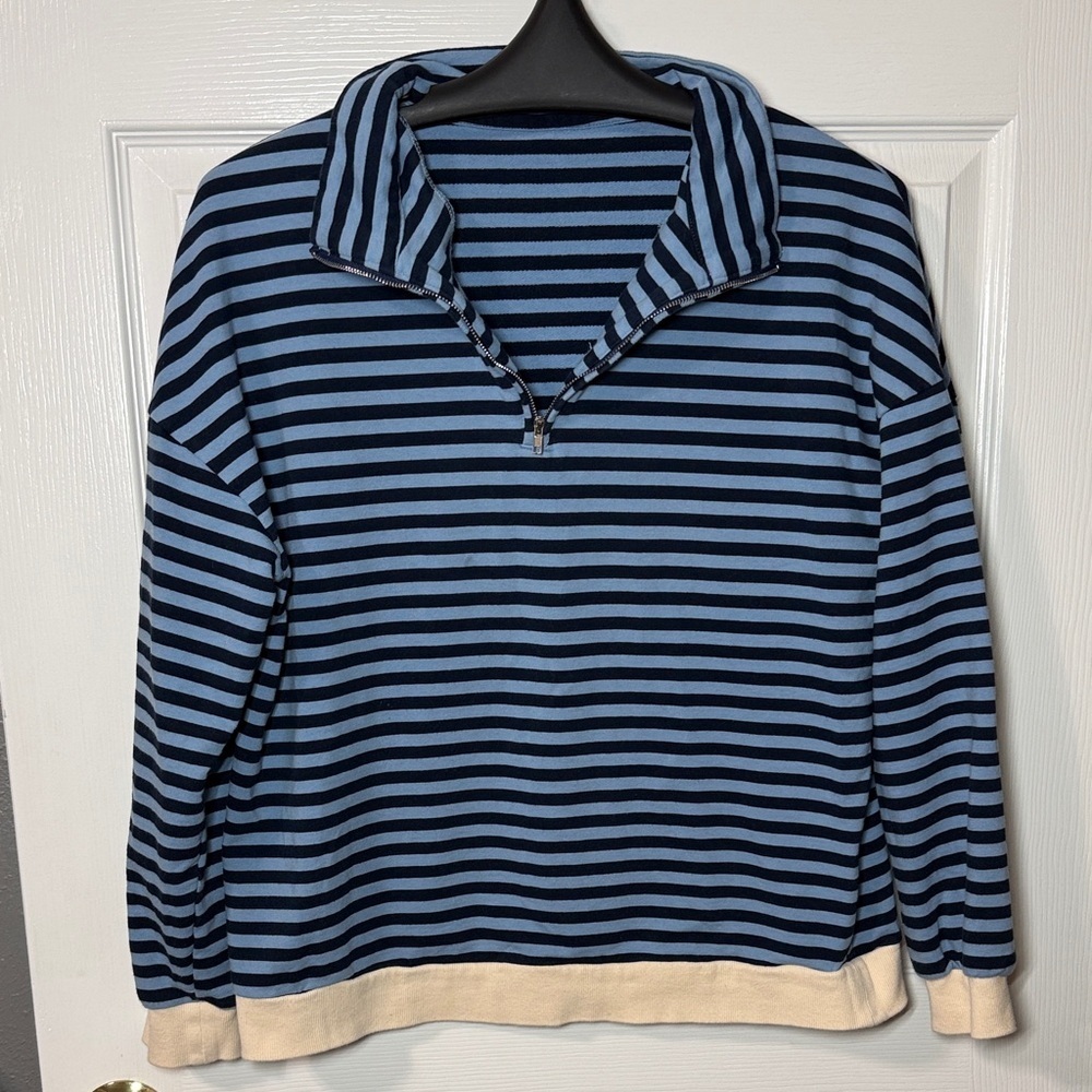 Women’s Striped Blue Quarter Zip - Picture 3 of 10